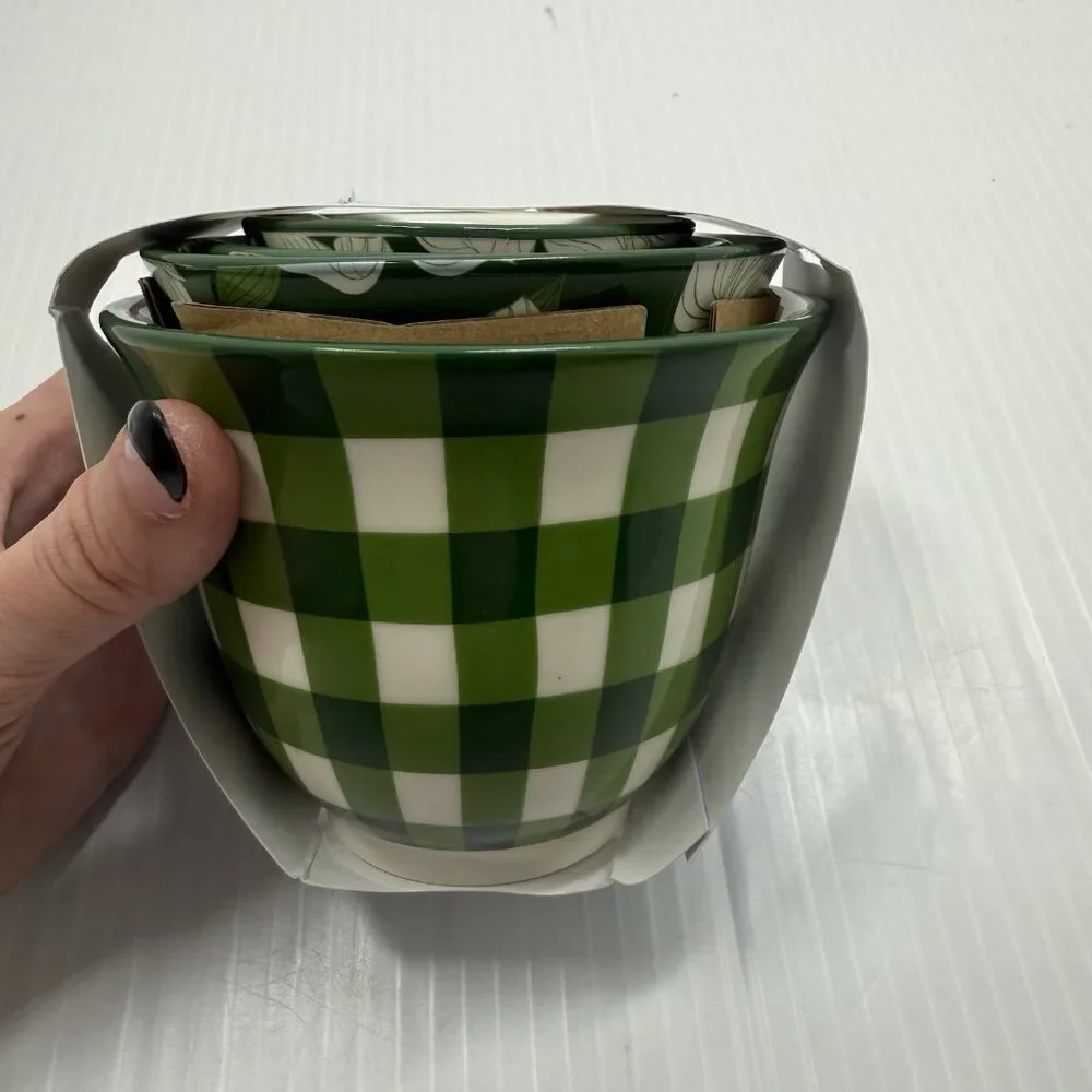 Draper James Green Gingham Floral Ceramic Measuring Cups Set 4 New Boxed Gift